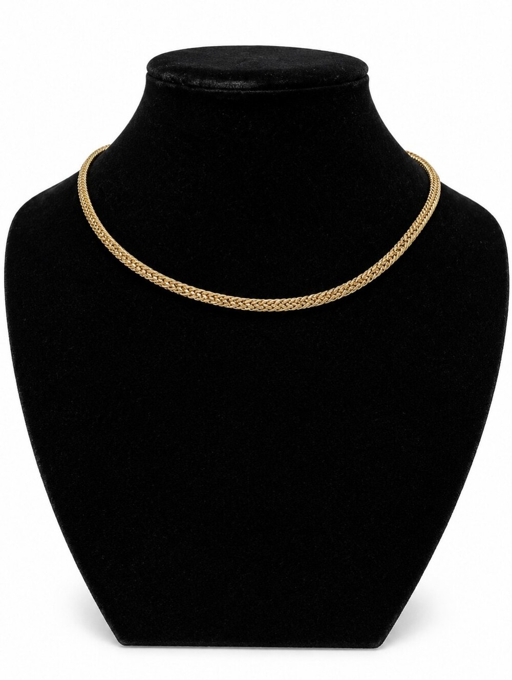 Vintage Gold Tone Herringbone Chain Necklace 16" Braided Link Choker Statement